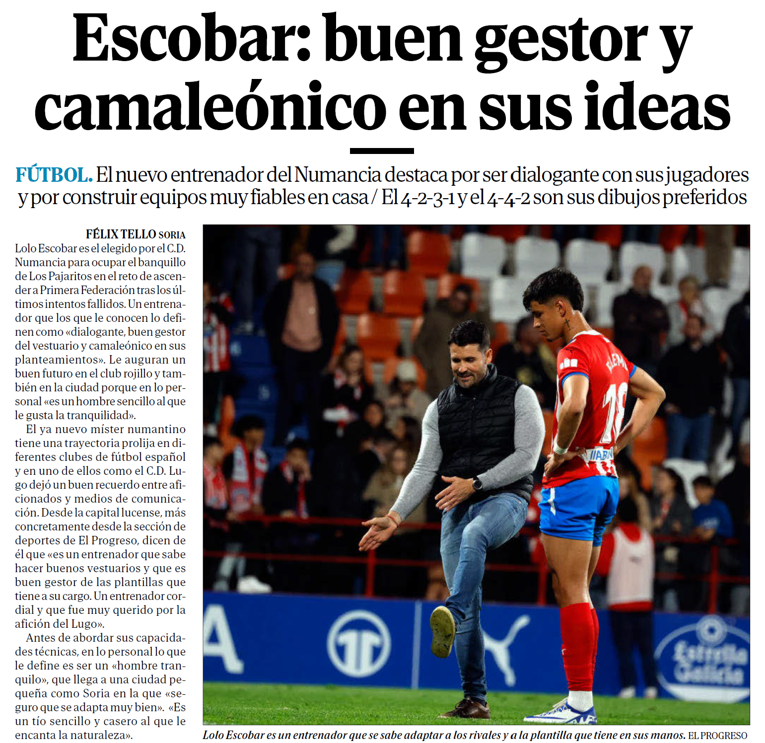 Portada del artículo sobre Lolo Escobar y el CD Numancia